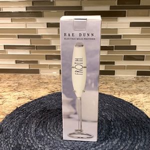 Rae Dunn electric handheld milk frother white froth stainless steel stand